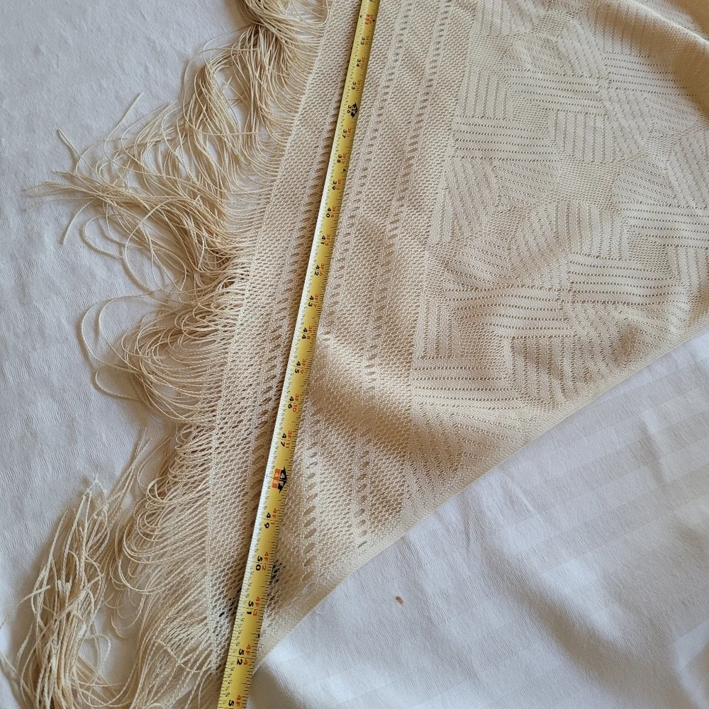 Elegant Cream Scarf with Fringe - Picture 6 of 7